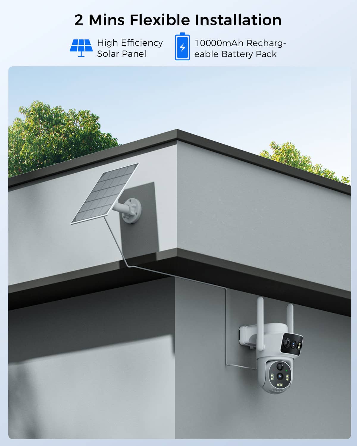 4MP Wireless 2.4G & 5G Solar Dual Lens PTZ 360° Camera with Two-Way Audio