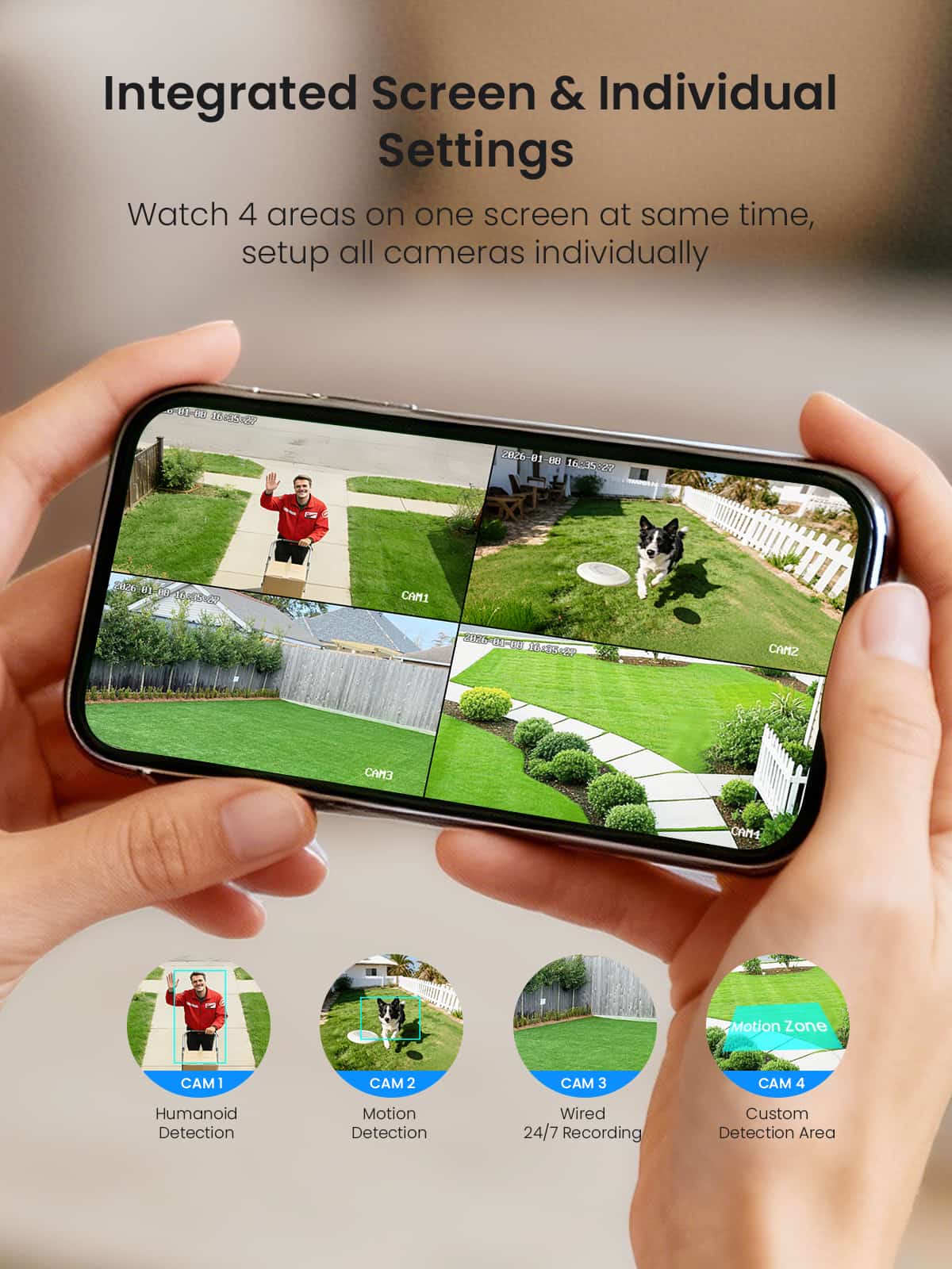 [Wireless Pro, 2.4G&5G WiFi, Expandable 10Channels System] 4MP Wireless Solar 360° Pan & Tilt Security Cameras with Local Storage