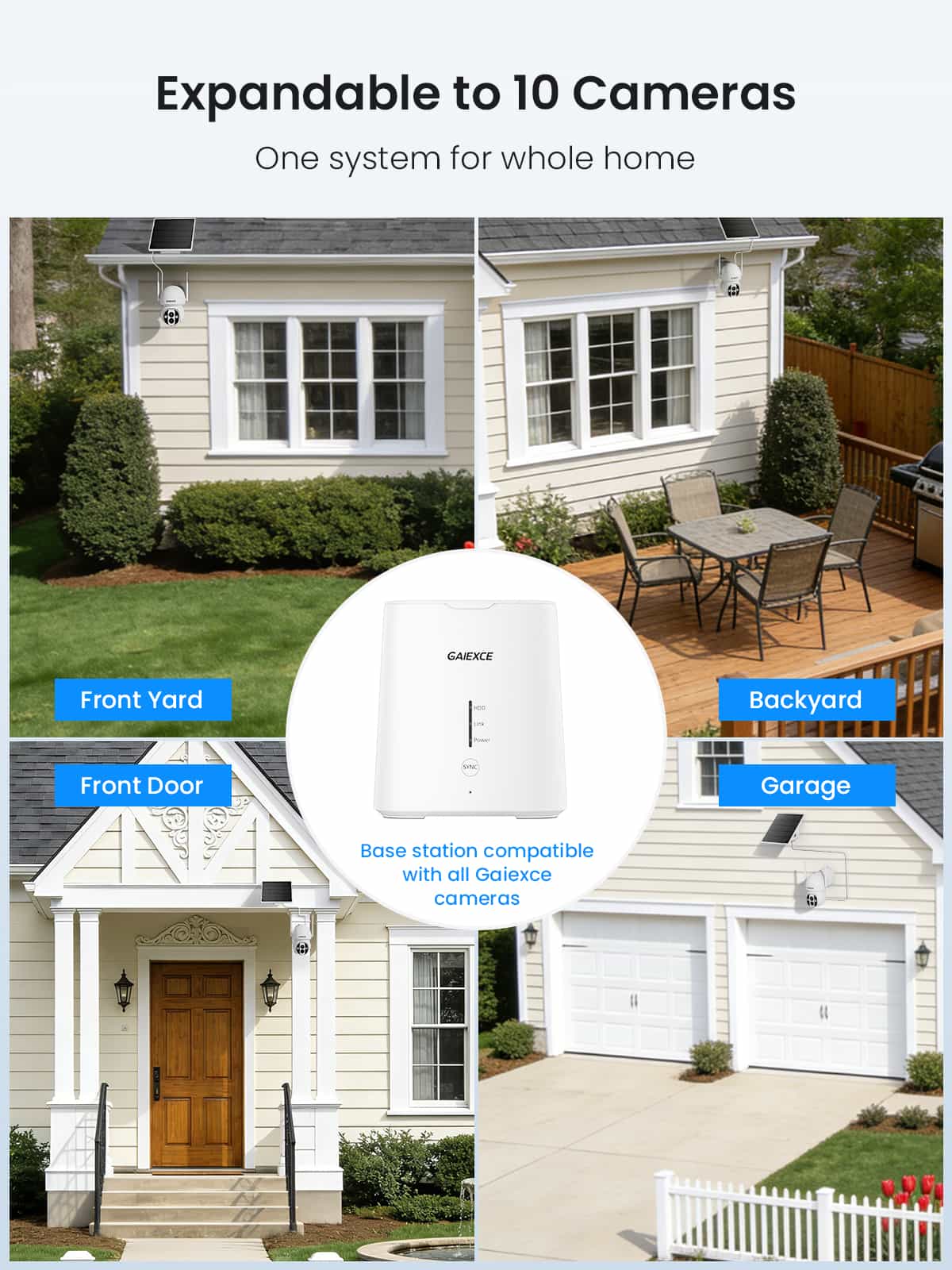 [Wireless Pro, 2.4G&5G WiFi, Expandable 10Channels System] 4MP Wireless Solar 360° Pan & Tilt Security Cameras with Local Storage