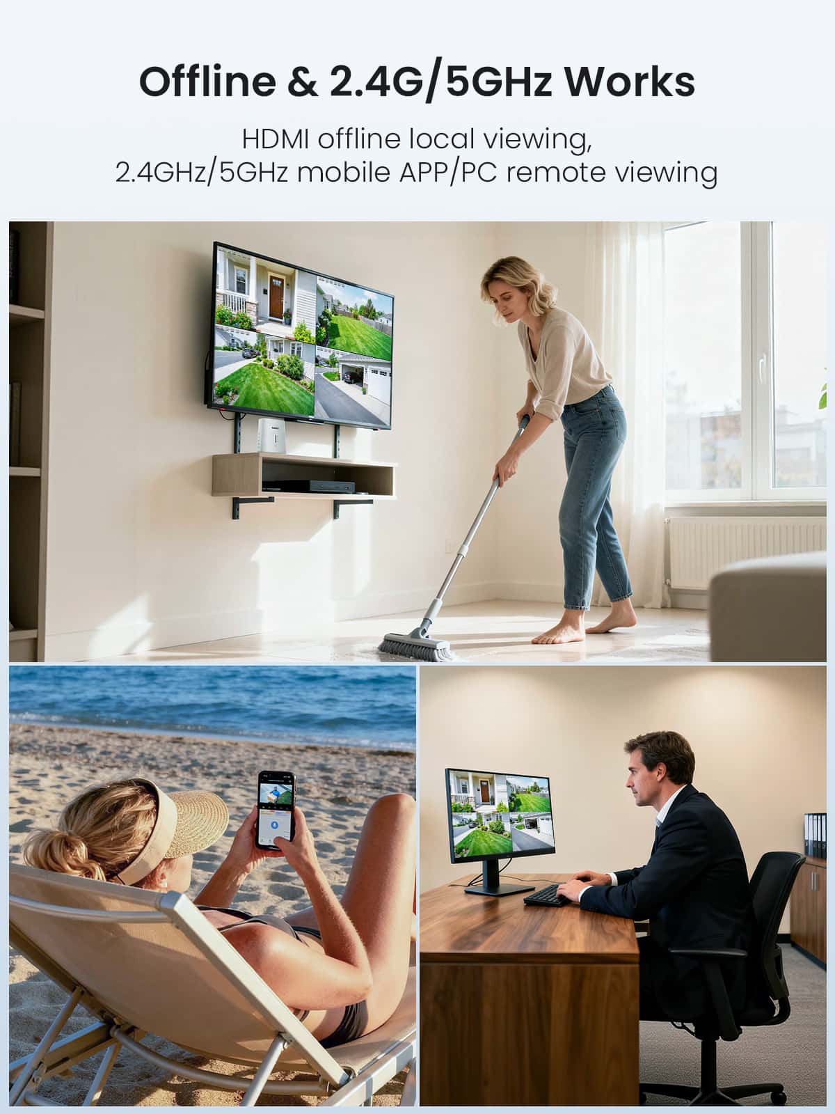 [Wireless Pro, 2.4G&5G WiFi, Expandable 10Channels System] 4MP Wireless Solar 360° Pan & Tilt Security Cameras with Local Storage